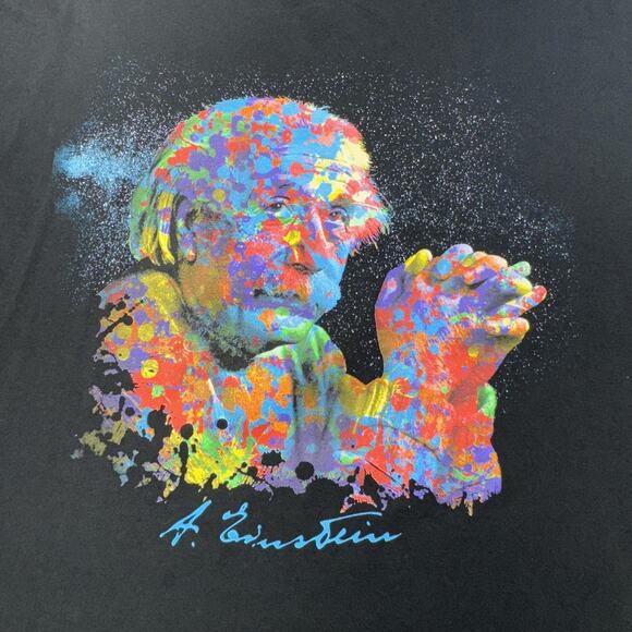 Albert Einstein Shirt Mens Large Black Colorful Splatter Portrait Graphic Tee - Picture 2 of 10